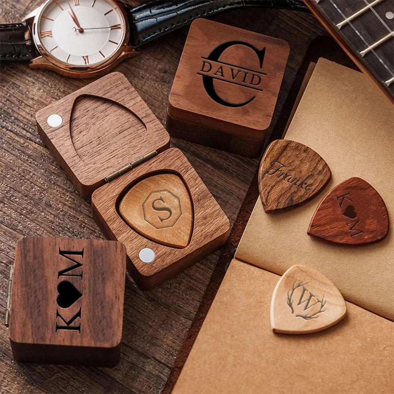 Personalized Wooden Guitar Pick Box