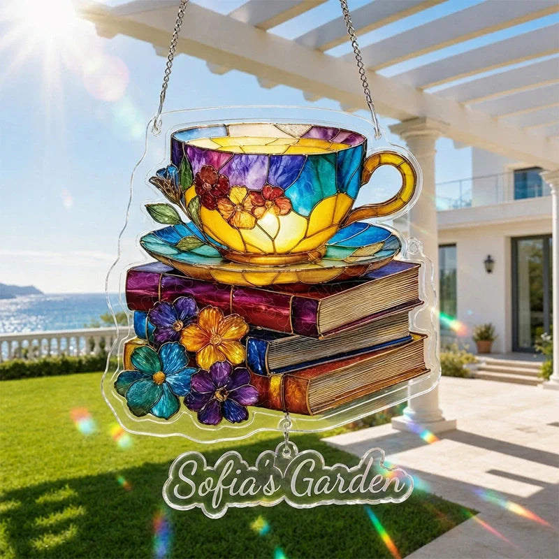 Radiant Bloom Teacup Acrylic Suncatcher – Floral Light-Catching Window Art & Relaxing Home Décor Gift
