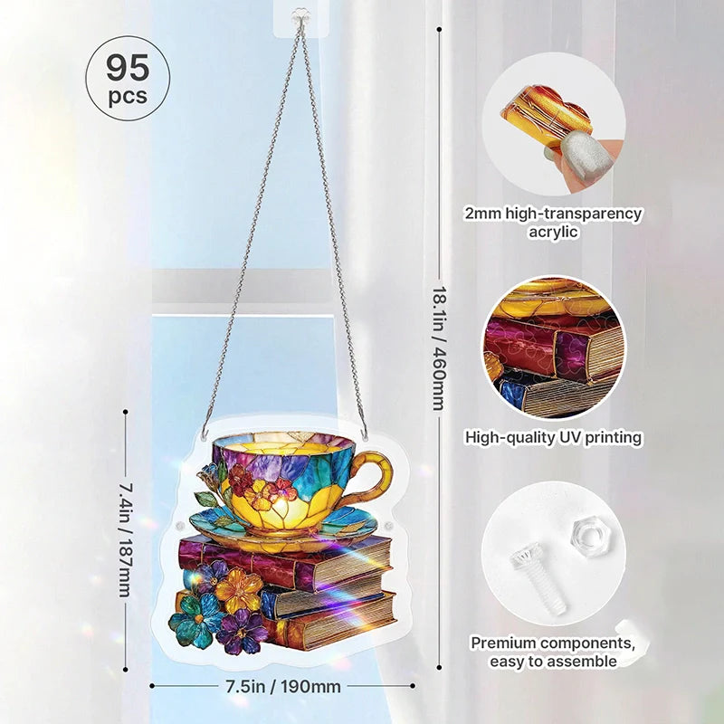 Radiant Bloom Teacup Acrylic Suncatcher Puzzle– Light Catching Window Art & Relaxing Home Decor Gift