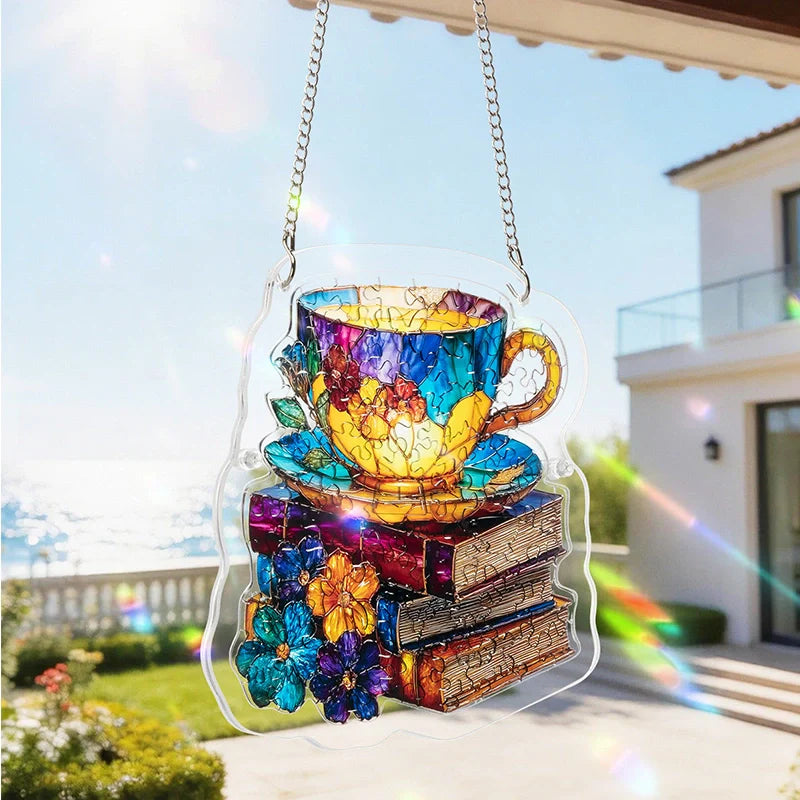 Radiant Bloom Teacup Acrylic Suncatcher Puzzle– Light Catching Window Art & Relaxing Home Decor Gift