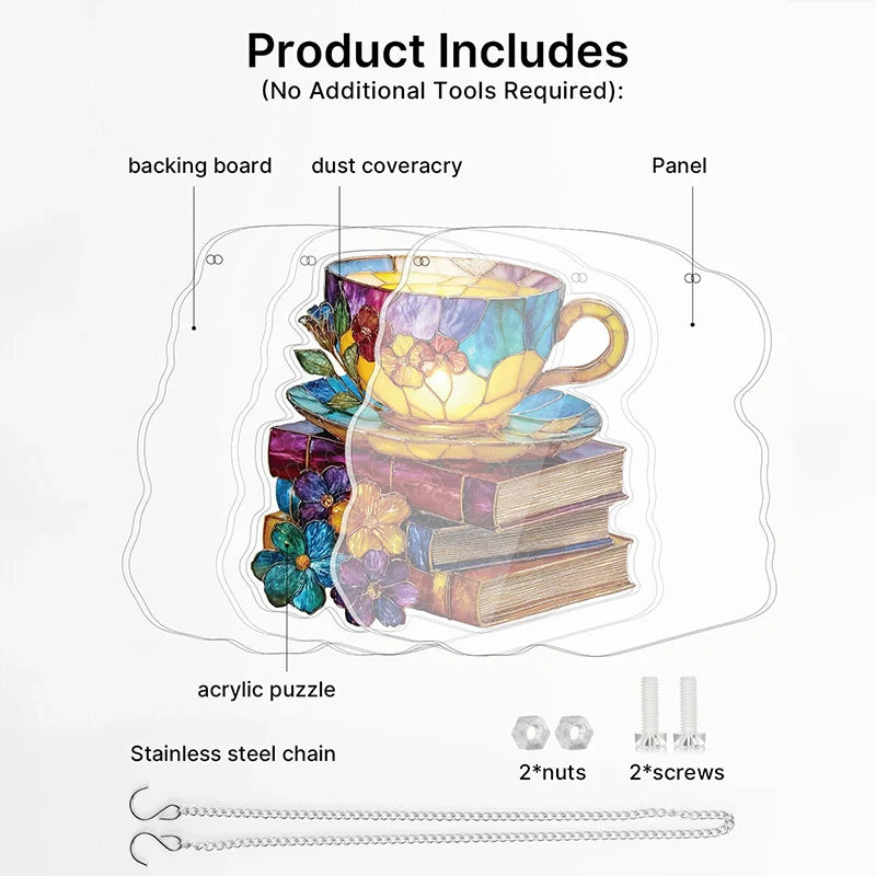 Radiant Bloom Teacup Acrylic Suncatcher Puzzle– Light Catching Window Art & Relaxing Home Decor Gift