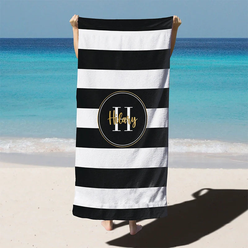 Retro Stripe Custom Name Beach Towel – Personalized Pool & Vacation Towel for Girls Trip
