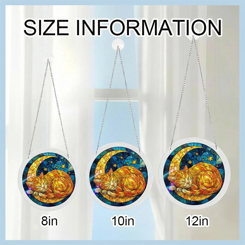Starry Moon Cat Acrylic Suncatcher – Celestial Night Window Hanging Decor