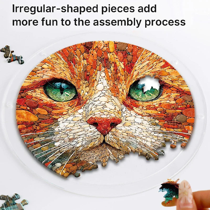 Stone Cat Acrylic Suncatcher Puzzle – Elegant Cat Window Art Décor
