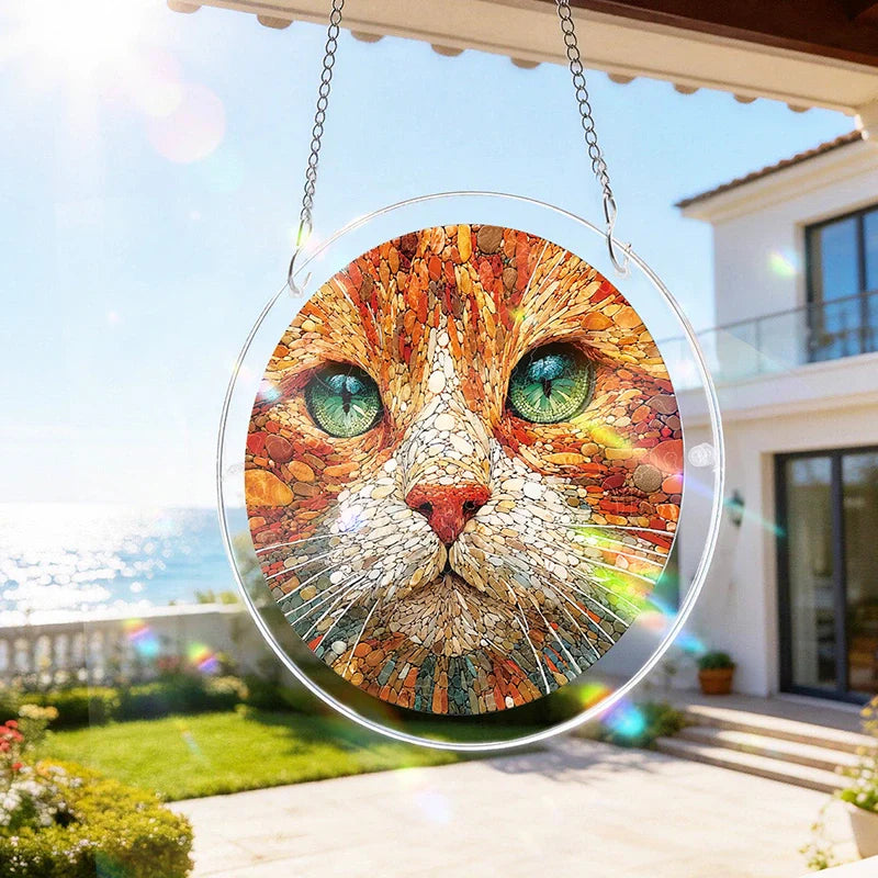 Stone Cat Acrylic Suncatcher Puzzle – Elegant Cat Window Art Décor