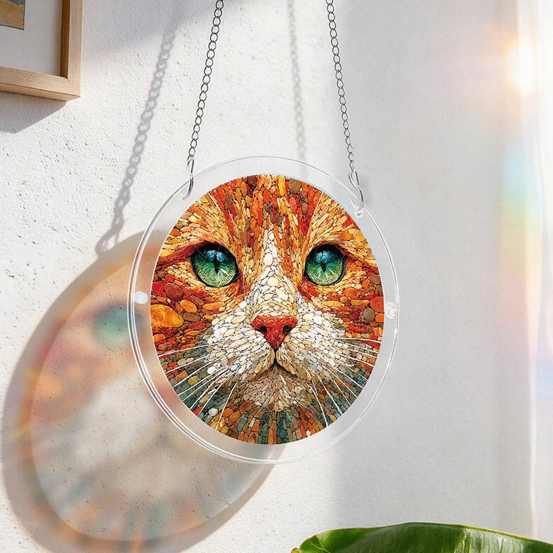 Stone Cat Acrylic Suncatcher Puzzle – Elegant Cat Window Art Décor