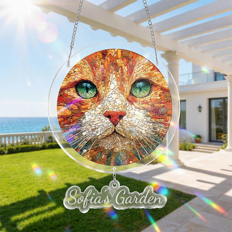 Stone Cat Acrylic Suncatcher Puzzle – Elegant Cat Window Art Décor