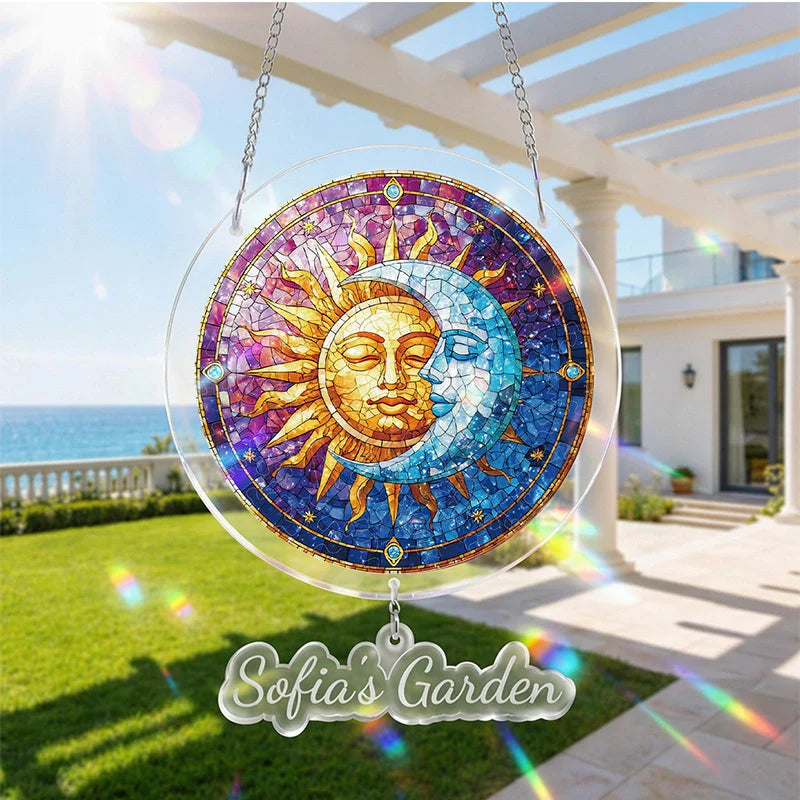 Sun and Moon in Harmony Acrylic Suncatcher – Celestial Light-Catching Window Art Décor