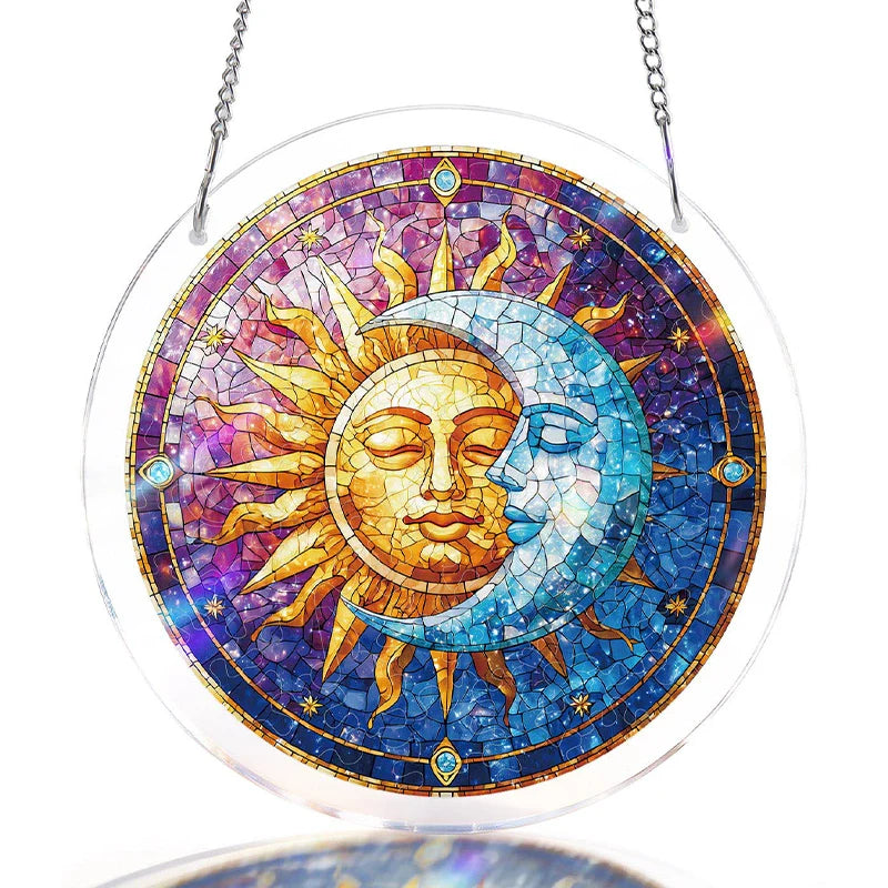 Sun and Moon in Harmony Acrylic Suncatcher – Celestial Light-Catching Window Art Décor