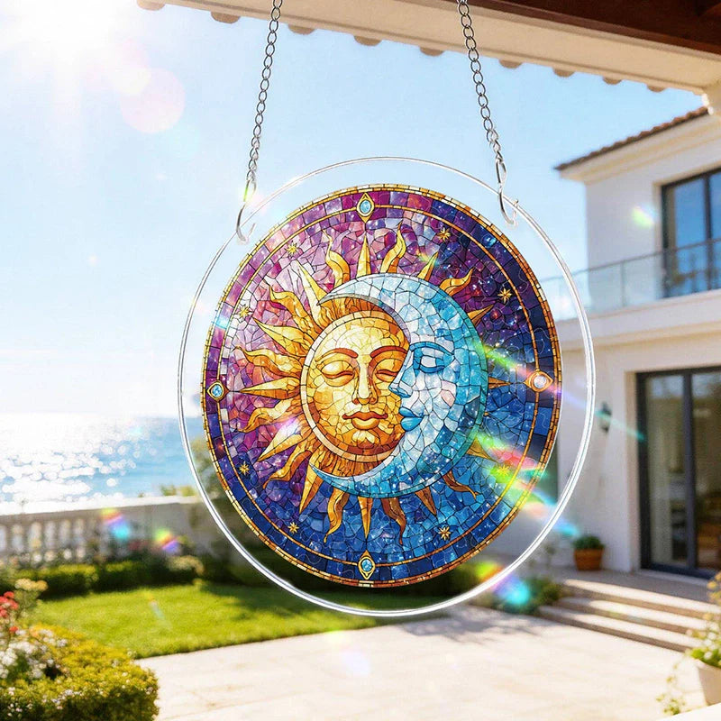 Sun and Moon in Harmony Acrylic Suncatcher – Celestial Light-Catching Window Art Décor