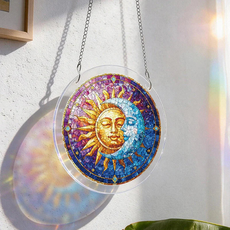 Sun and Moon in Harmony Acrylic Suncatcher – Celestial Light-Catching Window Art Décor