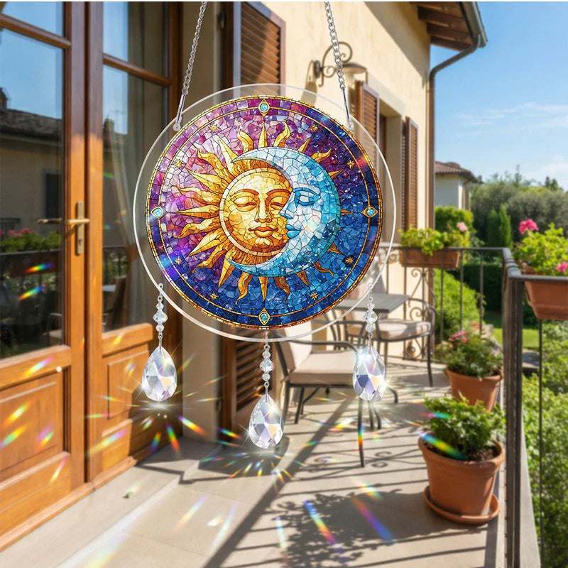 Sun and Moon in Harmony Acrylic Suncatcher – Celestial Light-Catching Window Art Décor