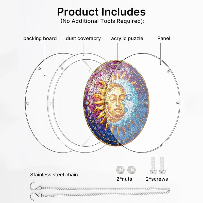 Sun & Moon in Harmony Acrylic Suncatcher Puzzle – Light Catching Window Art Décor