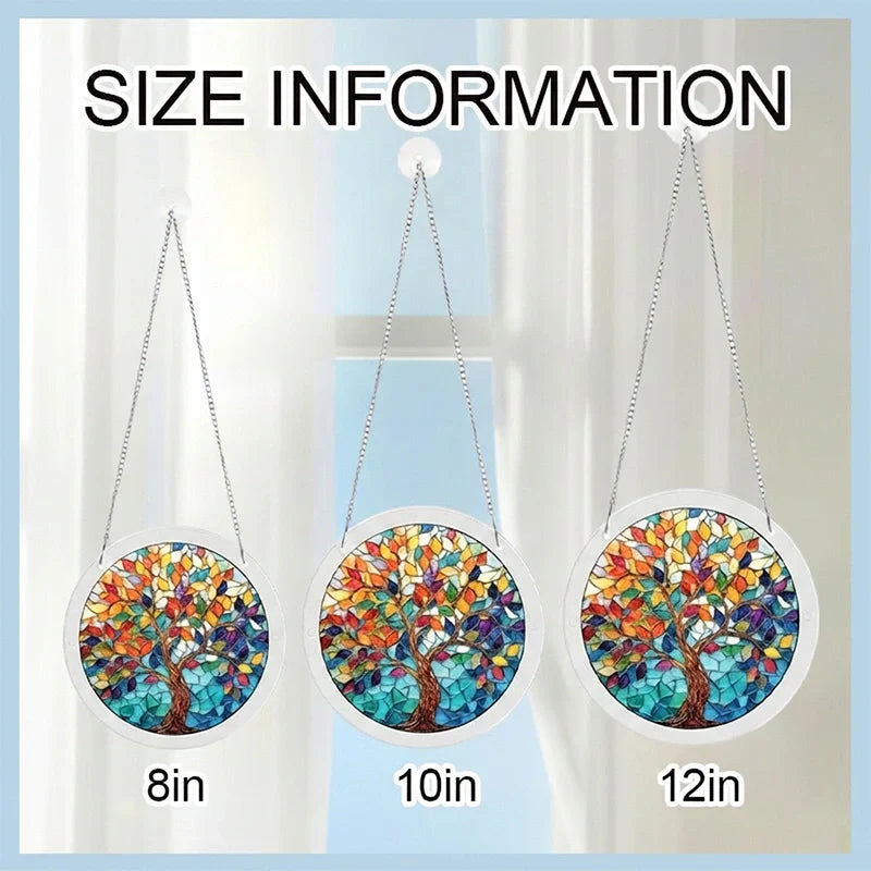 Tree of Luminous Leaves Acrylic Suncatcher – Radiant Tree of Life Window Hanging Decor