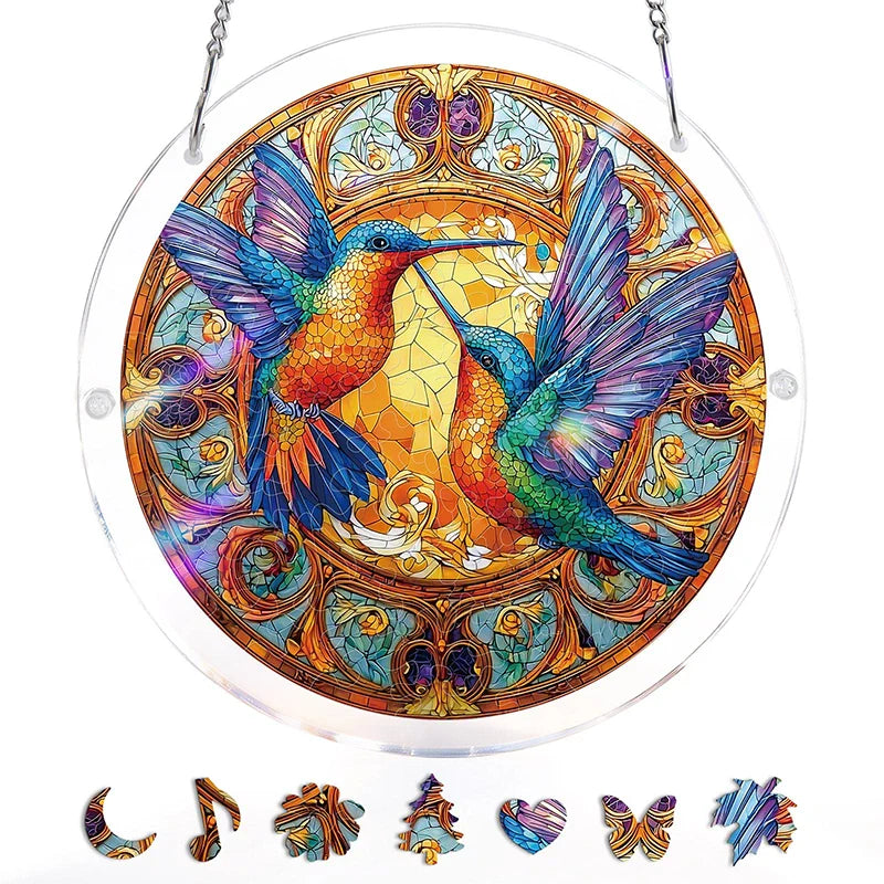 Twin Wings of Radiance Acrylic Suncatcher Puzzle – Light Catching Window Art Décor