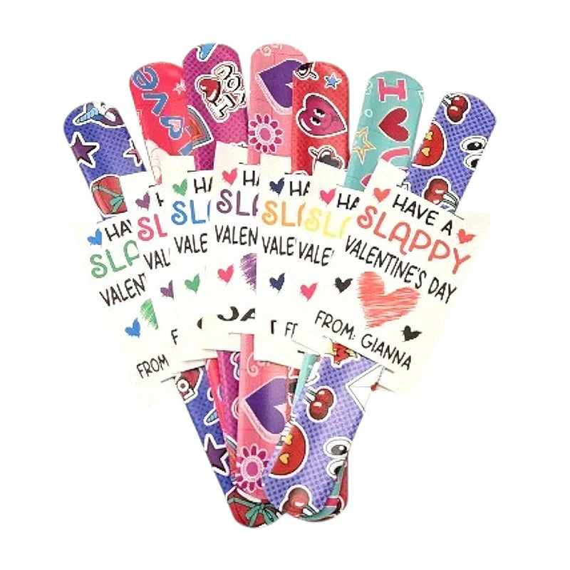 Valentine's Day Slap Bracelets - "Wishing You a SLAPPY Valentine's Day" Gift Tags – Fun Valentine Gifts for Kids & Adults - Personalized