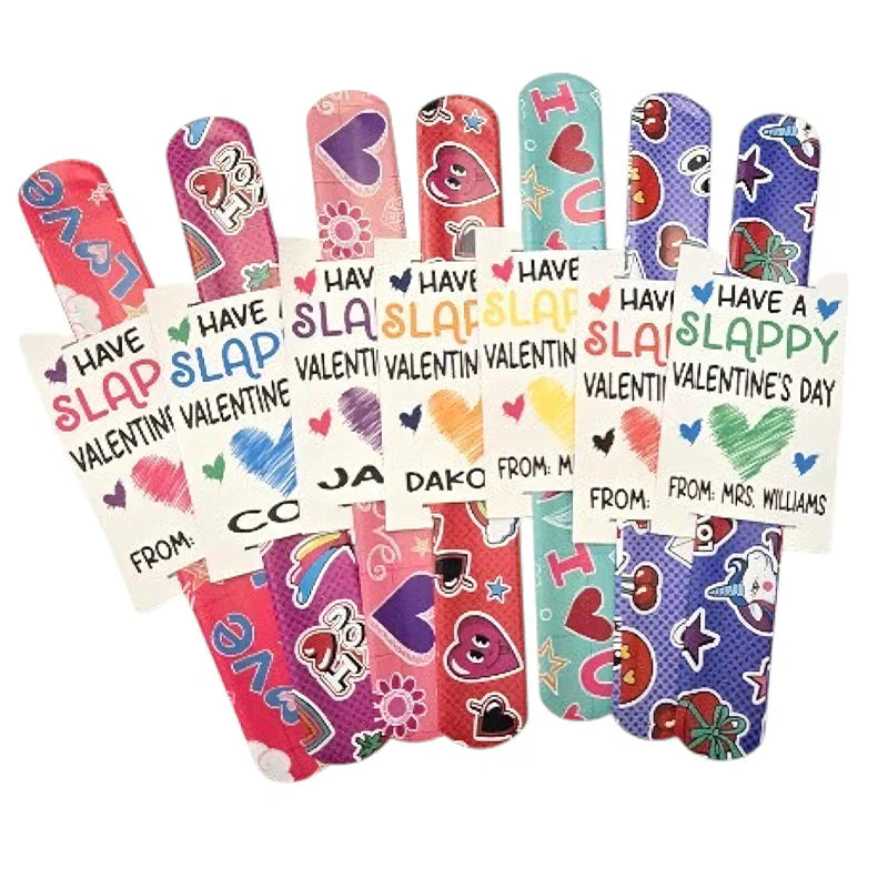 Valentine's Day Slap Bracelets - "Wishing You a SLAPPY Valentine's Day" Gift Tags – Fun Valentine Gifts for Kids & Adults - Personalized