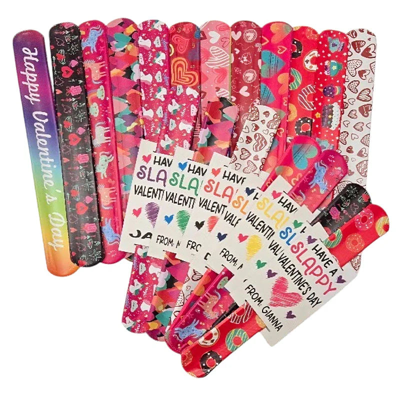 Valentine's Day Slap Bracelets - "Wishing You a SLAPPY Valentine's Day" Gift Tags – Fun Valentine Gifts for Kids & Adults - Personalized
