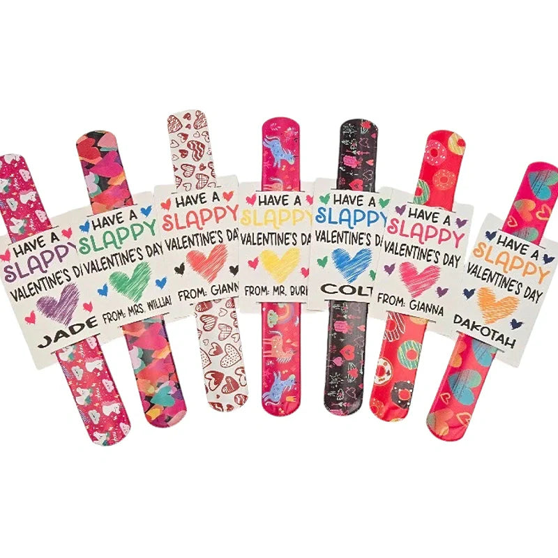 Valentine's Day Slap Bracelets - "Wishing You a SLAPPY Valentine's Day" Gift Tags – Fun Valentine Gifts for Kids & Adults - Personalized