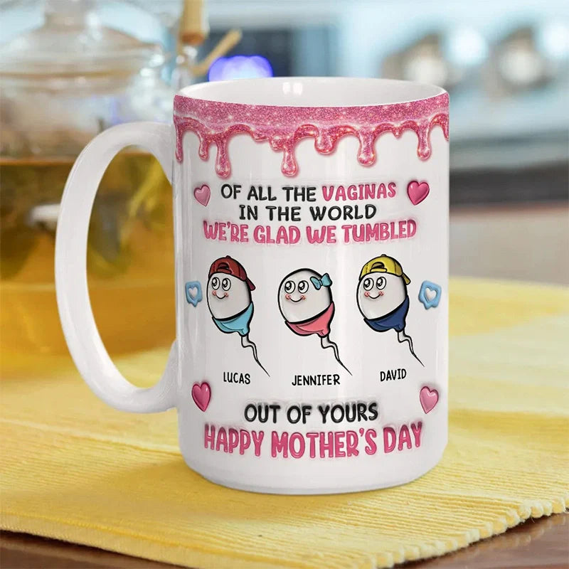 “We Are Glad You’re Our Mom” Personalized 3D Mug – Custom Photo Coffee Mug for Mom | Mother’s Day Gift from Kids & Family
