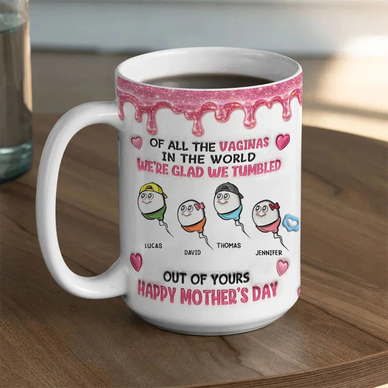 “We Are Glad You’re Our Mom” Personalized 3D Mug – Custom Photo Coffee Mug for Mom | Mother’s Day Gift from Kids & Family