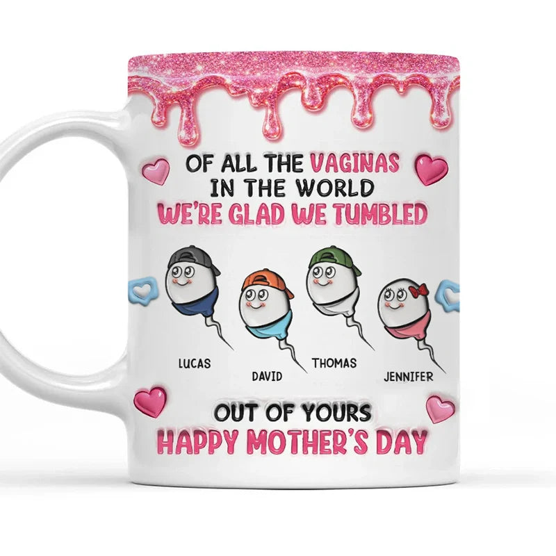 “We Are Glad You’re Our Mom” Personalized 3D Mug – Custom Photo Coffee Mug for Mom | Mother’s Day Gift from Kids & Family