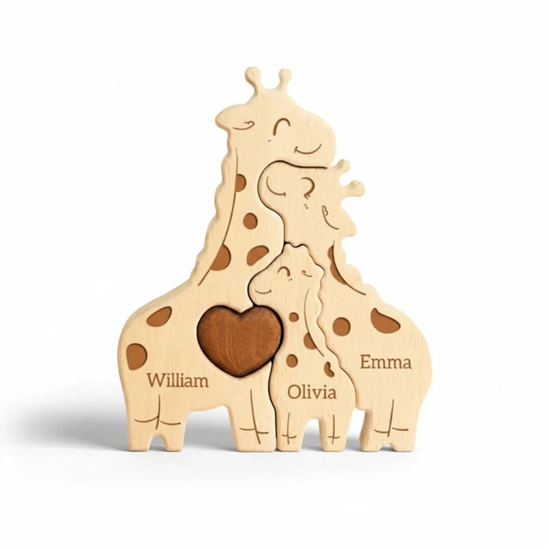 Personalized Family Giraffes Puzzle – Custom Wooden Name Puzzle for Families