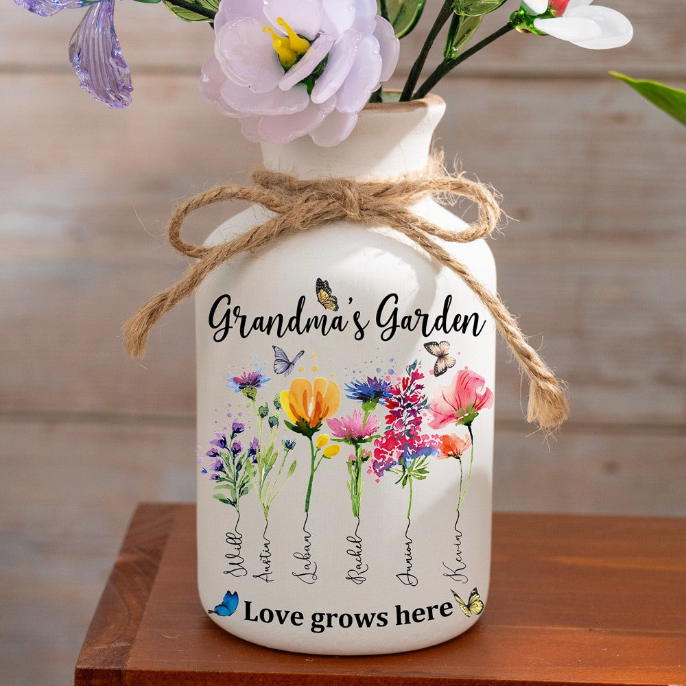 Personalized Granny's Garden Birth Flower Vase With Name – Heartfelt Gift for Mother's Day & Retirement